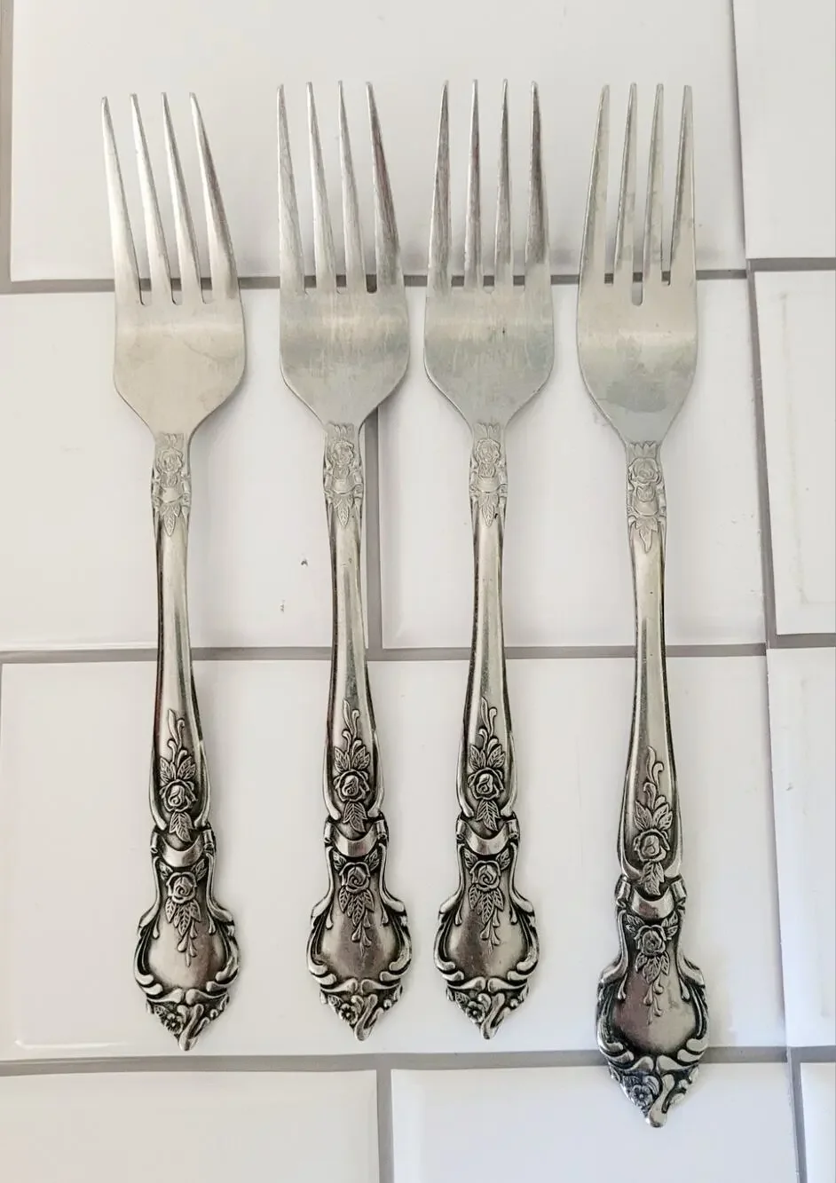 Rose and Leaf Silver Plated Stainless 3 Dinner Knifes Made in Japan Vintage